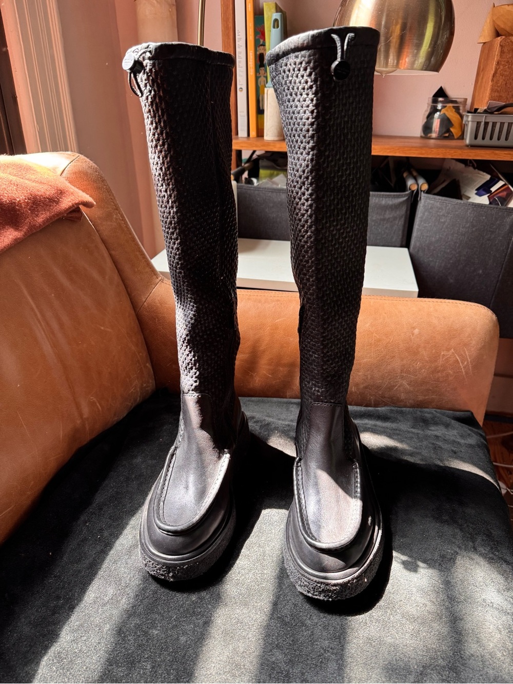 Rag & bone Black Leather Scout Boots over -the-Knee Scrunch adjustable Gum sole - Picture 5 of 17